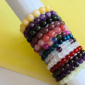 Natural Stone Crystal Agate Beaded Bracelet Unisex Single Strand Gemstone Healing Energy Jewelry Gift