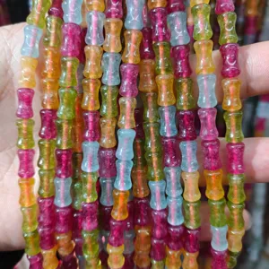 Colorful gemstone bamboo barrel beads close up texture detail for DIY jewelry making design