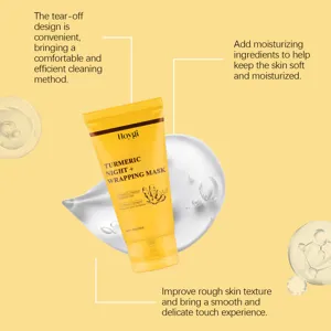 Vue détaillée du masque de nuit au curcuma en tube jaune, montrant sa texture et son emballage.