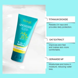 Dettaglio della crema solare idratante e leggera HOYGI con principi attivi e SPF35.