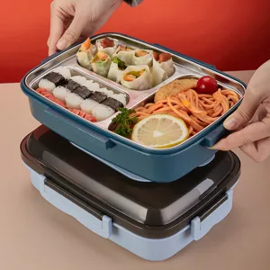 Edelstahl Lunchbox Bento Box unterteilt mit Faechern fuer Schule und Buero Mahlzeit