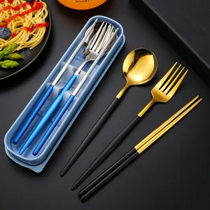Edelstahl tragbarer Besteckset Löffel Gabel Stäbchen Aufbewahrungsbox minimalistisch stil