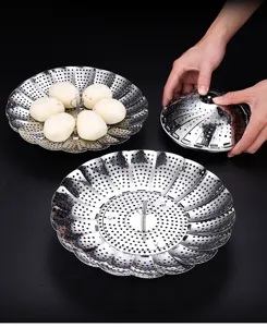 Cesta Vaporera Plegable de Acero Inoxidable Soporte Retráctil para Cocina Casera