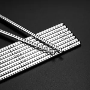Stainless steel square chopsticks household non-slip kitchen insulated Korean style family pack