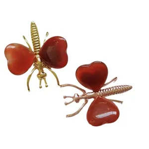 Heart-shaped crystal stone dragonfly butterfly metal ornament desktop craft decor.