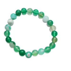 Natural green agate stone beaded bracelet, simple and stylish round bead single circle jewelry.