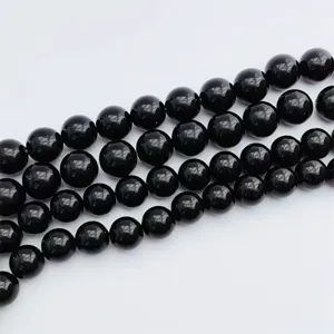 Perle Sciolte Rotonde in Vetro Ossidiana Agata Nera Naturale Fili Semi-Finiti Accessori per la Creazione di Gioielli Fai da Te