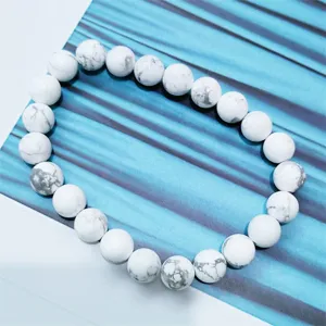 Natural white turquoise stone beaded bracelet single circle crystal gemstone jewelry.