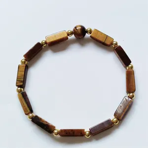 Natural stone long block and round bead spacer bracelet fashion energy jewelry main view