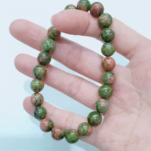 Natural stone beaded bracelet unakite gemstone crystal round single circle jewelry item