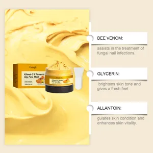 Mascarilla facial de arcilla cúrcuma vitamina C HOYGI vista detallada con ingredientes y textura.