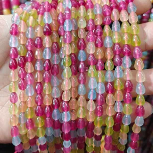 Colorful teardrop gemstone beads for DIY jewelry making, smooth polished stone drop charms.