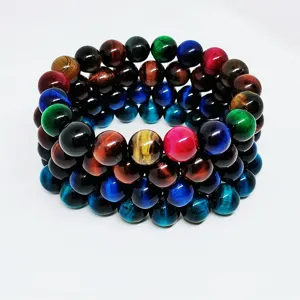 Natural multicolored tiger eye stone beaded bracelet gemstone jewelry for daily wear