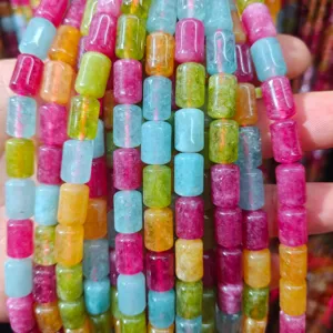 Colorful tourmaline style DIY barrel beads for handmade jewelry making and crafts design.