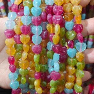 Colorful heart-shaped gemstone beads for DIY jewelry making, sweet candy colors wholesale.