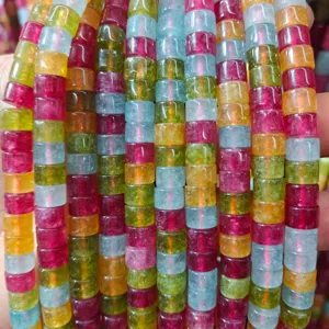 Colorful candy tourmaline barrel beads for DIY jewelry making, smooth gemstone block beads.