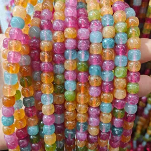 Colorful candy tourmaline barrel loose beads for DIY handmade jewelry crafting design project.