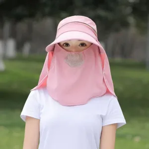 Women removable sun hat summer anti-UV wide brim face shield riding outdoor protection cap