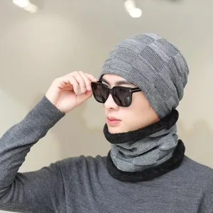 Herren Winter warme Strickmütze und Schal Set gefüttert dicke Beanie Mütze für kaltes Wetter