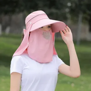 Women detachable sun protection hat with face shield and neck flap for summer outdoor cycling.