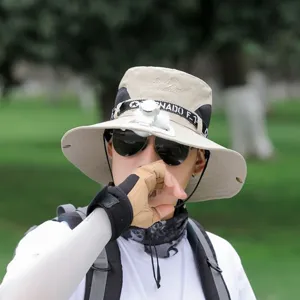 Men outdoor fishing bucket sun hat with built-in fan wide brim UV protection summer cap for hiking