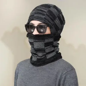 Herren Winter Strickmütze und Halstuch Set, dickes gefüttertes warmes Radfahrer Set für kalte Tage.