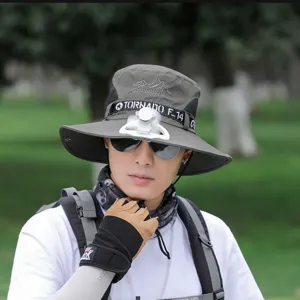 Men outdoor fishing sun hat with mini fan wide brim bucket hat uv protection summer cap