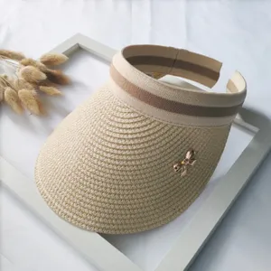 Cappello visiera parasole in paglia estiva con fiocco, cappellino da spiaggia donna.