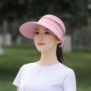 Pink detachable sun visor hat for women, ideal for summer outdoor UV protection and cycling.