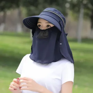 Dark blue sun protection hat with detachable face cover for outdoor summer cycling.