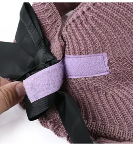 Detailed close-up view of women summer knitted empty-top sun hat with velcro closure.