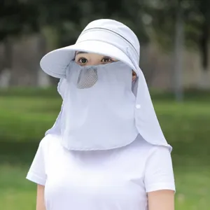 Women sun protection hat with detachable face shield wide brim outdoor UV blocking sun cap