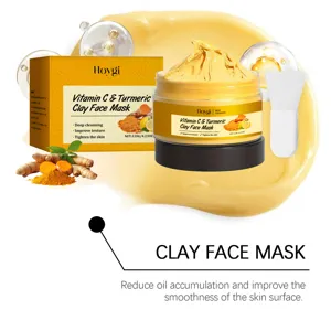 Vista detallada del tarro de mascarilla facial de arcilla con vitamina C y cúrcuma.