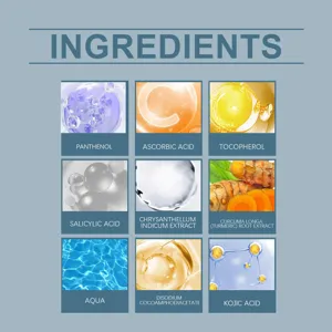 Gedetailleerde ingrediëntenkaart met actieve cosmetische componenten zoals kurkuma.
