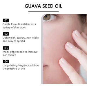 Huile de graines de goyave pour soin du visage doux, texture légère et réparation.
