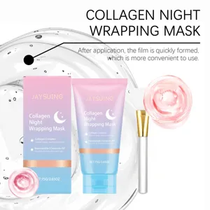 Masque de nuit enveloppante au collagène, détails de texture et hydratation profonde.