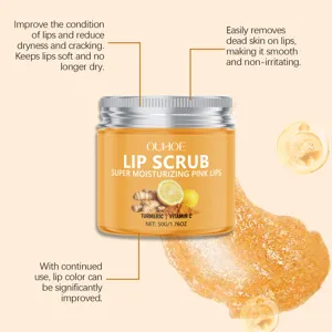 Gommage a levres au curcuma OUHOE 50g hydrate en profondeur, elimine les peaux mortes et eclaire.