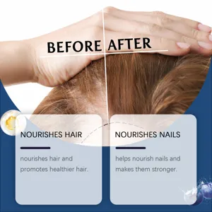 OUHOE blueberry essential oil detail showing hair nourishment and nail strengthening benefits.