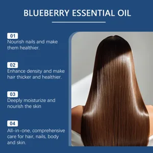 Detail showcase of blueberry essential oil for hair, nail and comprehensive body care.