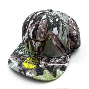 Casquette de Baseball Camouflage Taureau Brodé en Coton Bord Plat Réglable Chapeau Hip Hop pour Hommes et Femmes Rue Décontractée