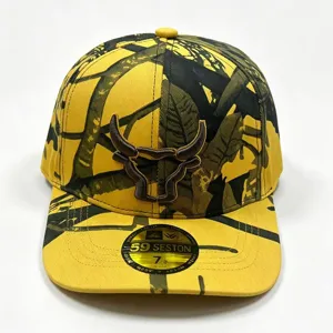 Casquette de baseball camouflage jaune avec broderie taureau, casquette hip-hop plate unisexe.