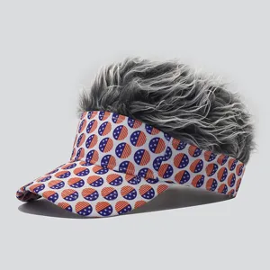 Novelty wig visor hat with American flag pattern, funny spiky hair sun visor cap for party.