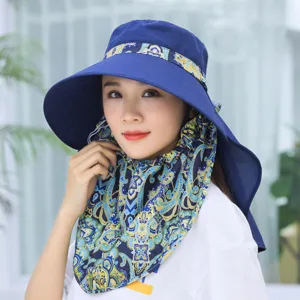 Women summer sun hat wide brim anti UV face shield neck flap outdoor cycling cap