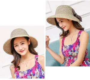 Women summer Korean style bow straw hat anti-uv outdoor travel sun protection foldable hat