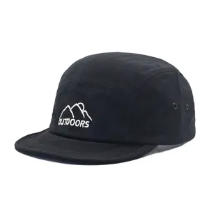 Japanischer Workwear Kurzbrim 5-Panel Baseballcap, Retro Outdoor bestickte schwarze Mütze.