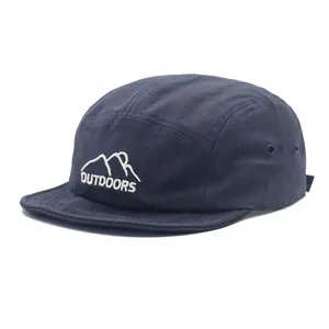 Japanischer Workwear 5-Panel Baseballcap, dunkelblaue Kappe mit kurzen Schirm und Stickerei.