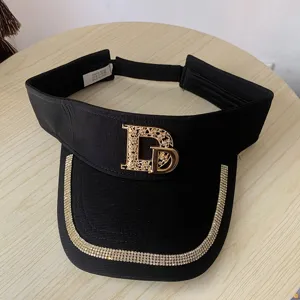 Schwarze Strass D Buchstaben leere Top Sonnenhut Mode Sommer Outdoor UV Schutz Kappe