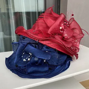 Gedetailleerd overzicht dames elegante mesh kant fascinator feest hoeden parels