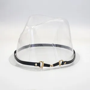 Black leather hat decorative strap with metal clasp, fine detail shot for DIY hat accessories.