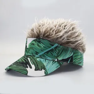 Casquette de Baseball Drôle avec Visière et Cheveux Synthétiques Drapeau Américain Imprimé Feuille Tropicale Chapeau Streetwear Ajustable Unisexe